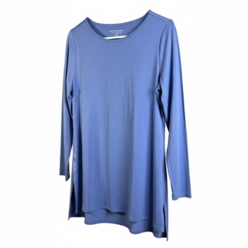 Soft Surroundings Shirt Womens Petite M Blue Long Sleeve Tunic Top Side Slit
